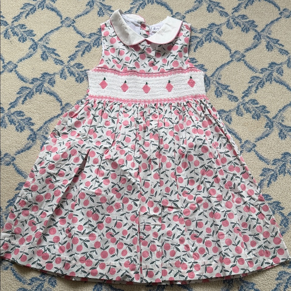 Rachel Riley Pink and White Smocked Dress
